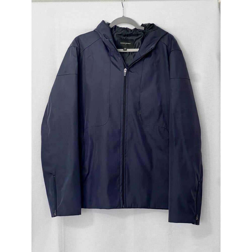 Banana Republic Mens XL Hooded Water Resistant Nylon Jacket Navy Blue